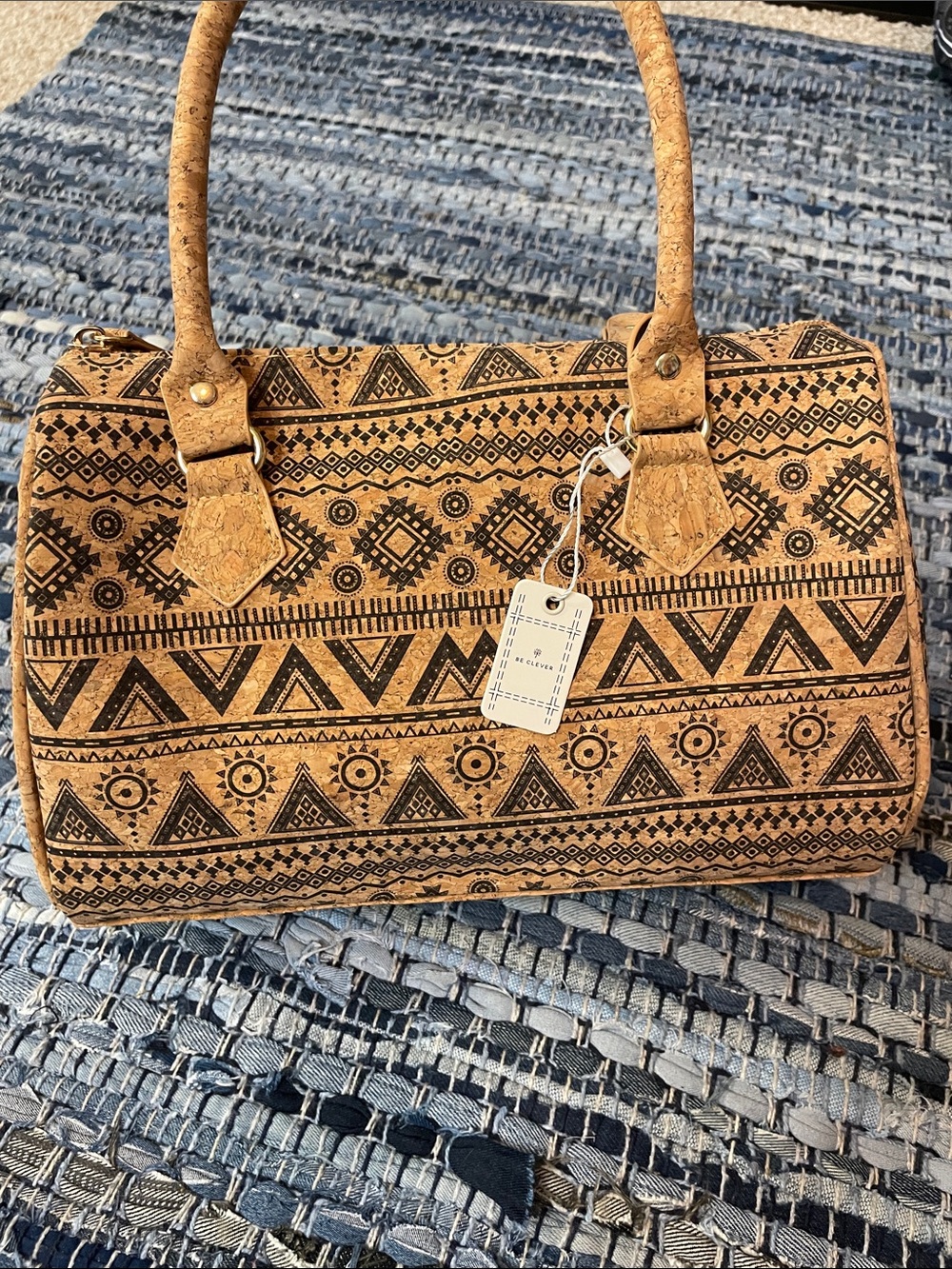 Tribal Cork Satchel in Natural Brown